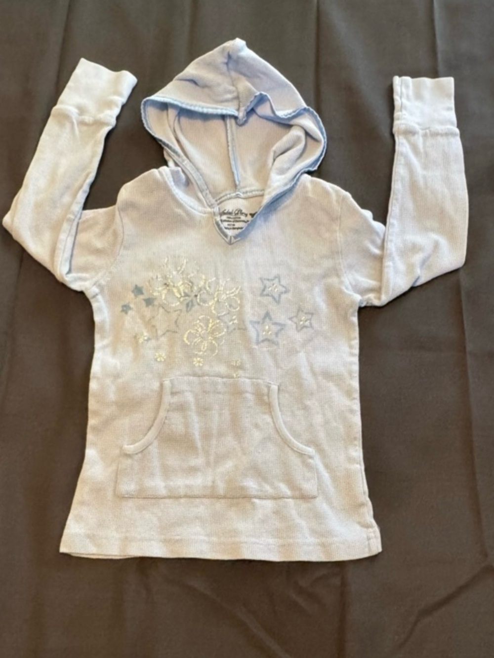 Faded Glory Toddler Girl Light Blue Waffle Knit Hooded Sweatshirt Size M 7/8